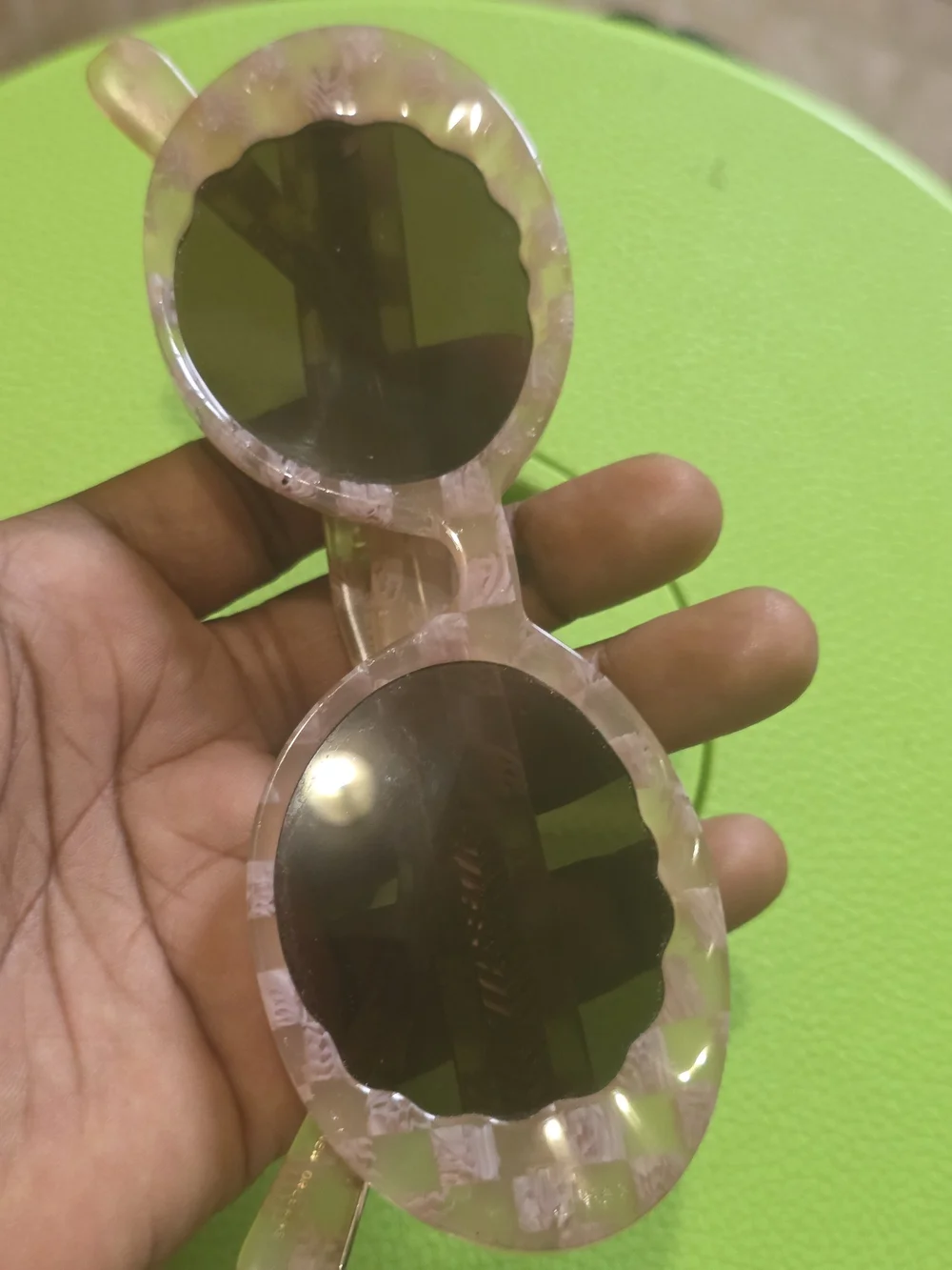 Women's Round Pink Marble Acetate Sunglasses